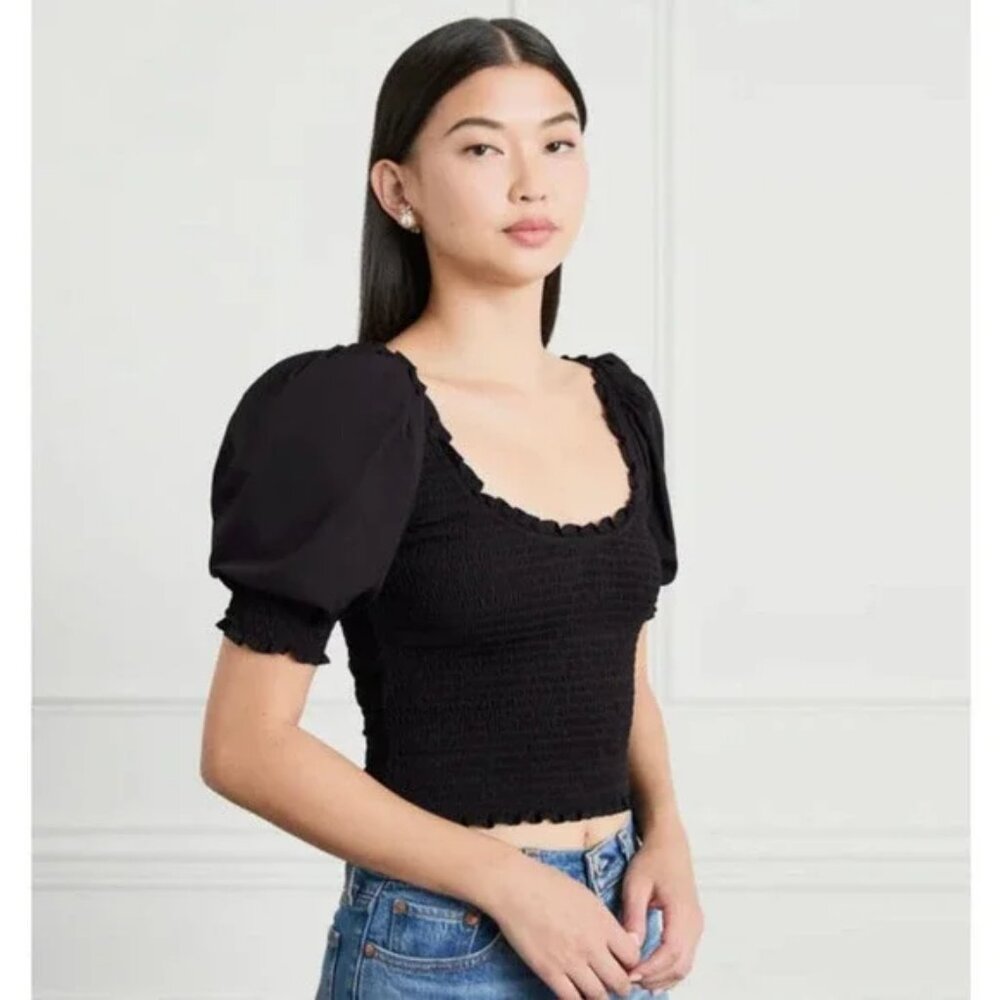 NWT Black Puff Sleeve Aiko Nap Top Hill House Home Size M